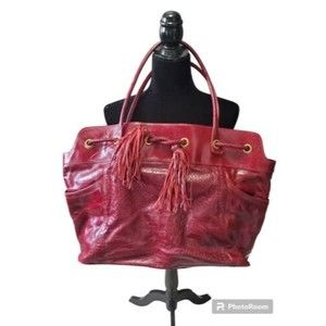 Charles David Red Alligator Leather Hobo Bag Purse Travel Overnight Drawstring